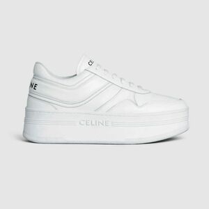 $990 CELINE BLOCK 50mm Wedge Leather Sneaker Optic White EU 39 US 9 BNIB